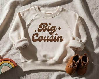 Big Cousin Toddler Sweatshirt, Retro Cousin Crewneck Pullover, Matching Cousin Shirt, Natural Toddler Sweater Shirt, Pregnancy Reveal Gift