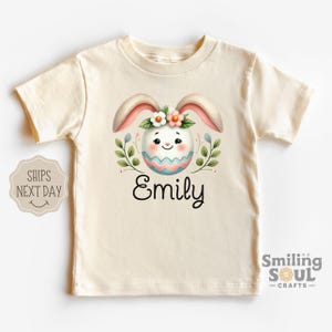 Personalized Easter Toddler T-Shirt, Bunny Design, Custom Toddler Girl Spring Shirt, Retro Natural Kids Tee, Easter Gift for Girls