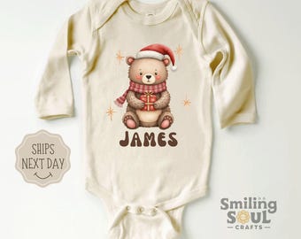 Personalized Baby Christmas Bodysuit Custom Baby Outfit Newborn Christmas Gift Baby Boy Girl Clothes Baby Name Outfit Holiday Outfit