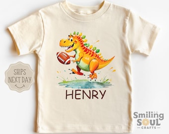 Personalized Dinosaur Toddler T-Shirt, Custom Name Kids Tee, Football Dinosaur Shirt, Retro Natural Boy Shirt, Cute Kids Gift for Toddlers
