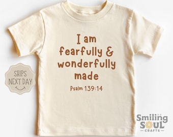 I Am Fearfully and Wonderfully Made Toddler T-Shirt, Christian Bible Verse Shirt, Religious Kids Tee, Retro Psalm 139:14, Natural Tshirt