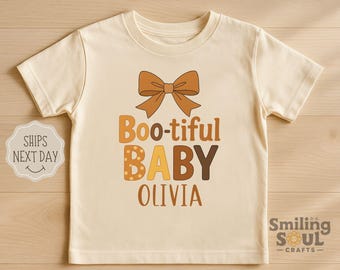 Boo-tiful Toddler Girl T-Shirt Halloween Kids Tee Fall Outfit Custom Name Shirt Retro Cute Toddler Halloween Shirt Personalized Kids Gift