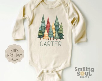 Personalized Baby Christmas Bodysuit Custom Baby Outfit with Name Baby Christmas Gift Newborn Christmas Outfit Holiday Tree Design