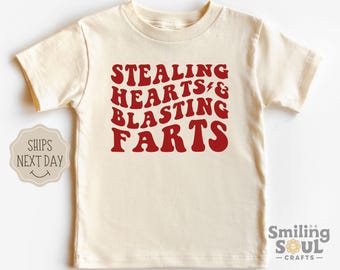 Stealing Hearts And Blasting Farts Toddler T-Shirt, Funny Valentine Gift, Retro Kids Tee, Cute Toddler Valentine Shirt, Natural Crewneck Tee