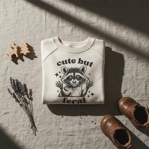 Cute But Feral Toddler Sweatshirt, Funny Raccoon Pullover, Retro Crewneck, Kids Meme Shirt, Cute Toddler Clothes, Natural Animal Graphic Tee image 3