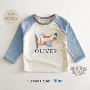 Airplane Toddler Raglan Shirt Personalized Name Aviation Baseball Shirt For Kids Boy Gift Natural Long Sleeve Custom Airplane Shirt Cute