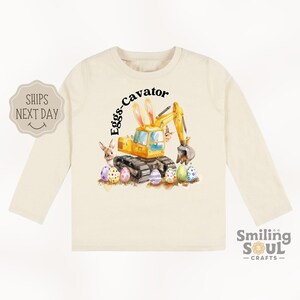 Funny Eggs-Cavator Toddler T-Shirt, Boys Easter Shirt, Kids Easter Tee, Retro Tractor Shirt, Natural Crewneck, Easter Day Shirt Gift