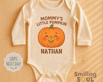 Mommy's Little Pumpkin Baby Bodysuit, Custom Name Newborn Fall Outfit, Cute Pumpkin Baby Shower Gift, Personalized Autumn Baby Clothes