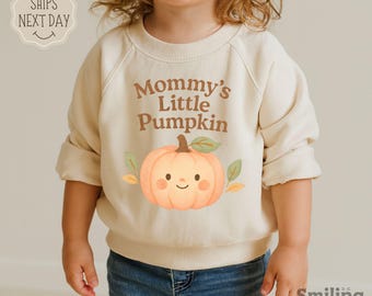 Mommy's Little Pumpkin Toddler Sweatshirt, Fall Kids Pullover Halloween Crewneck, Retro Autumn Shirt for Boys and Girls, Cute Fall Kids Gift