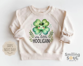 Wee Little Hooligan Toddler Sweatshirt, Funny St Patrick's Day Pullover, Cute Shamrock Kids Crewneck, Irish Retro Natural Baby Gift