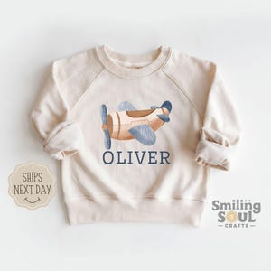 Airplane Toddler Sweatshirt Personalized Name Aviation Kids Pullover Crewneck Boy Gift Natural Shirt Custom Airplane Outfit For Kids Cute