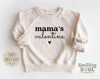 Mama's Valentine Toddler Sweatshirt, Retro Valentine's Day Crewneck Pullover, Kids Valentine's Shirt, Natural Toddler Shirt, Toddler Outfit