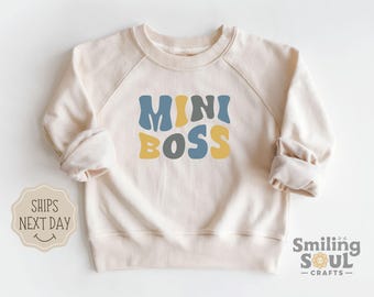 Mini Boss Toddler Sweatshirt for Boys Crewneck, Funny Kids Pullover, Graphic Toddler Outfit, Retro Boys Sweatshirt, Cool Kids Gift Idea