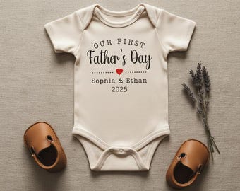 Personalized Our First Father's Day Baby Bodysuit, Custom Name First Fathers Day Outfit, Gift for New Dad, Newborn Baby Gift