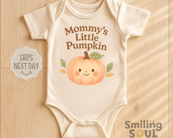 Mommy's Little Pumpkin Baby Bodysuit for Fall and Halloween, Cute Retro Natural Newborn Outfit, Gender Neutral Autumn Baby Clothes