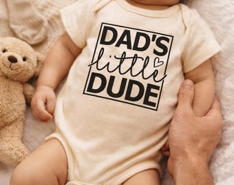 Dads Little Dude Baby Bodysuit Fathers Day Gift For Dad Cute Baby Boy Outfit New Dad Gift Natural Infant Baby Shower Gift Daddy Son Shirt