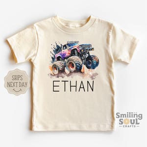 Personalized Monster Truck Toddler T-Shirt, Offroad Kids Tee, Custom Name Shirt, Boys Monster Truck Shirt, Retro Natural Truck Lover Gift