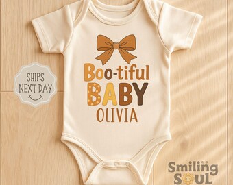 Boo-tiful Baby Girl Bodysuit Personalized Baby Bodysuit Halloween Baby Outfit Fall Baby Outfit Custom Name Baby Shower Gift Newborn Outfit