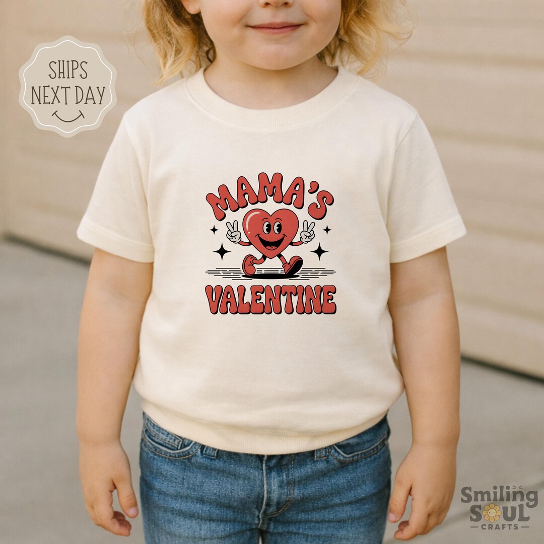 Toddler Valentine Shirt, Mama's Valentine Retro Heart Character Kids ...