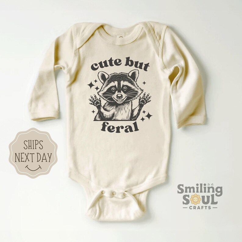Cute But Feral Toddler Sweatshirt, Funny Raccoon Pullover, Retro Crewneck, Kids Meme Shirt, Cute Toddler Clothes, Natural Animal Graphic Tee
