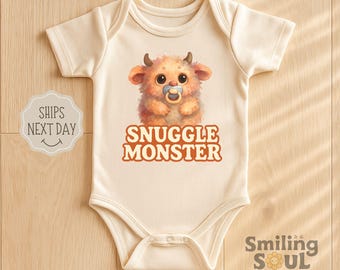 Snuggle Monster Baby Bodysuit - Retro Halloween Infant Outfit, Cozy Fall Baby Shower Gift, Cute Newborn Clothes for Boys or Girls