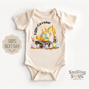 Funny Eggs-Cavator Toddler T-Shirt, Boys Easter Shirt, Kids Easter Tee, Retro Tractor Shirt, Natural Crewneck, Easter Day Shirt Gift