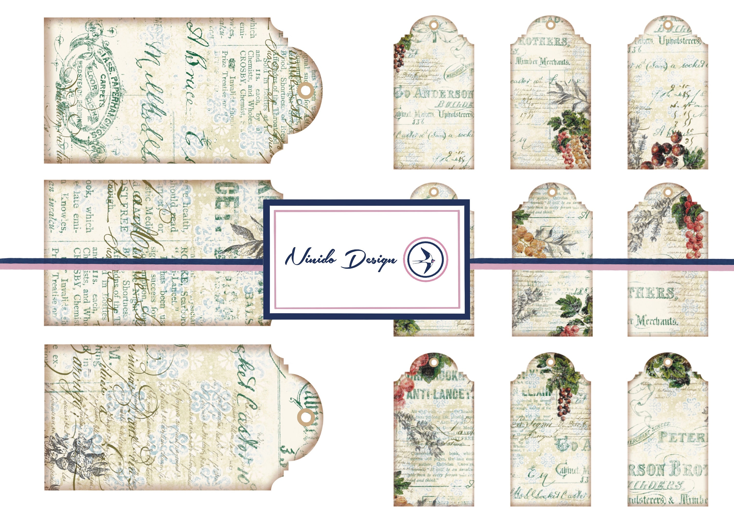 Vintage Ephemera Tags Kit: Junk Journal, Scrapbooking (digital Download ...