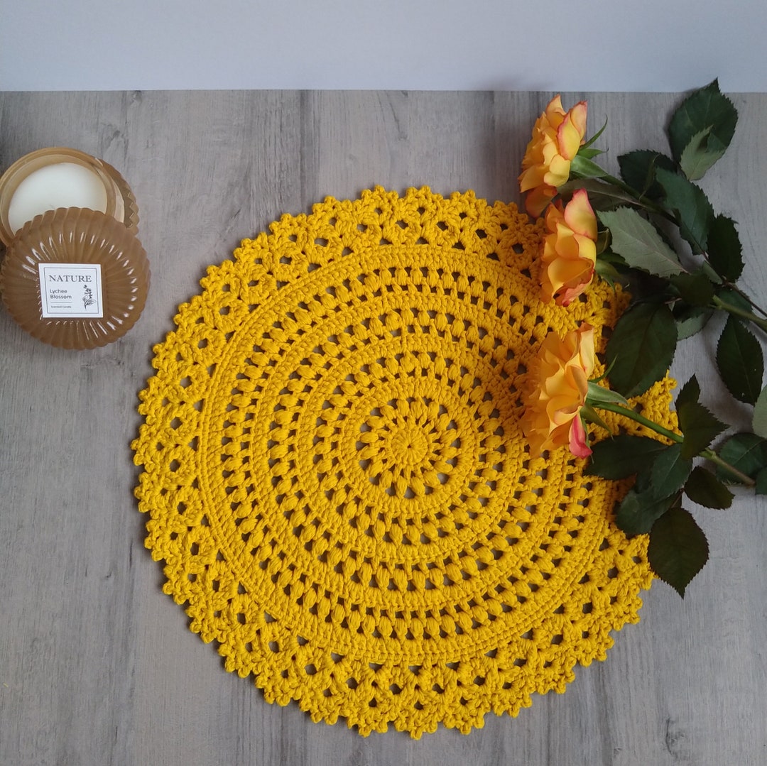 Crochet Tablemat Fall Table Decor Yellow Round Placemat Etsy