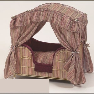 Lazy Paws Designer Canopy Pet Bed - Burgundy Stripes w/Gold Frame