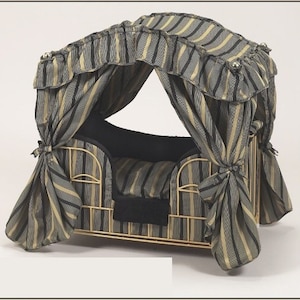 Lazy Paws Designer Canopy Pet Bed - Black & Gold Stripes w/Gold Frame