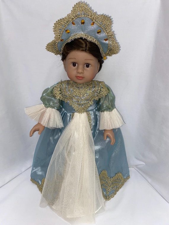 Blue Russian Court Gown with Headpiece | Fits Most 18" Dolls | 18 Inch Doll Clothes