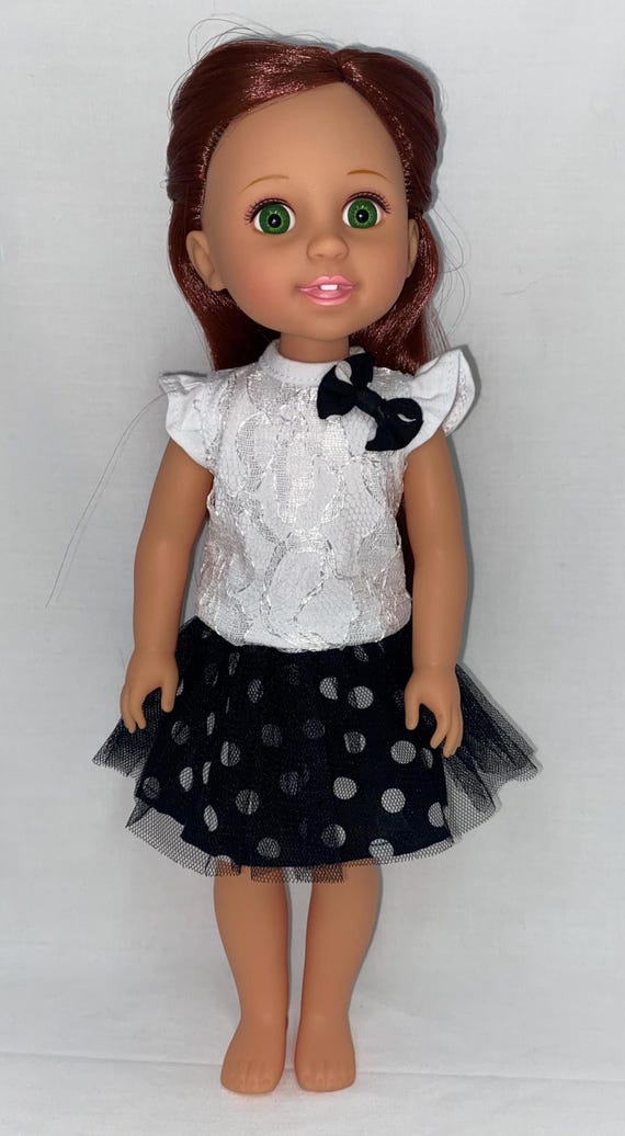 14.5" Black and White Polka Dot Skirt Set | 14.5" Doll Clothes | Fits 14.5 in Slim Body Dolls