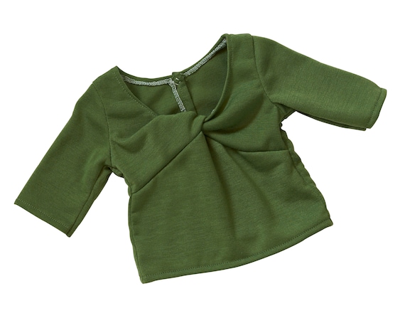 Olive Green Knotted Shirt | Fits Most 18" Girl Dolls and Similar | 18 Inch Doll Clothes