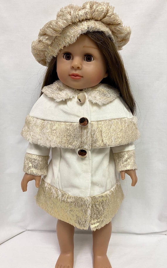 Winter White Coat with Gold Trim | Fits Most 18" Girl Dolls | 18 Inch Doll Clothes