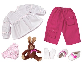 Daisy Trim Shirt with Magenta Pants Set | Fits Most 18" Girl Dolls | 18 Inch Doll Clothes