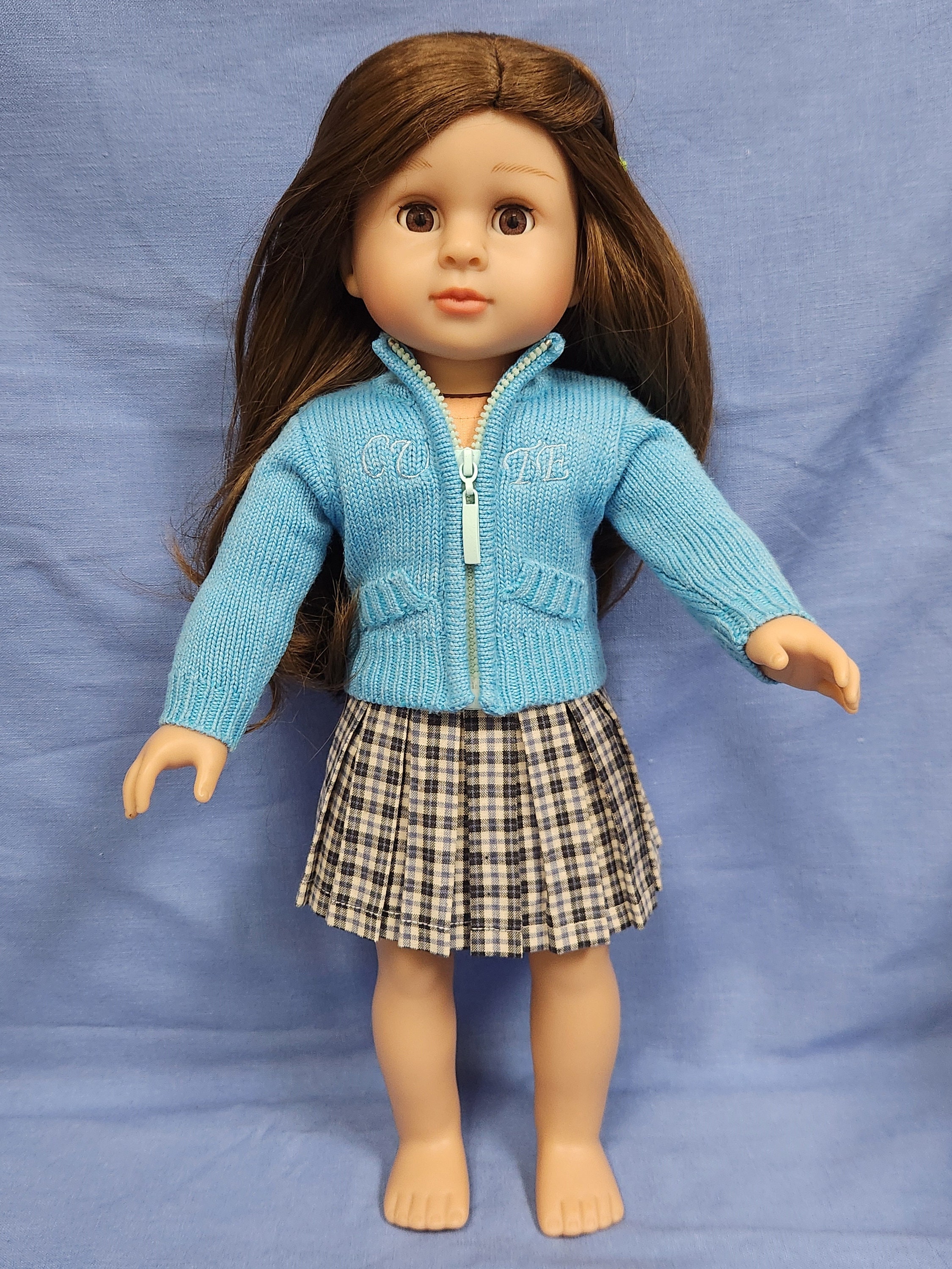 Plaid Skirt W Blue Sweater Fits Most 18 Girl Dolls 18 Inch Doll Clothes Etsy