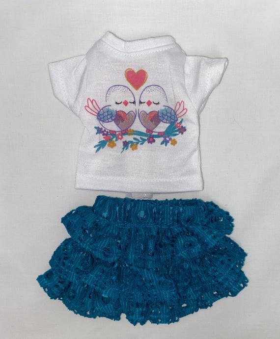 14.5" Cute Lovebirds Top with Ruffle Lace Skirt | 14.5" Doll Clothes | Fits 14.5 in Slim Body Dolls