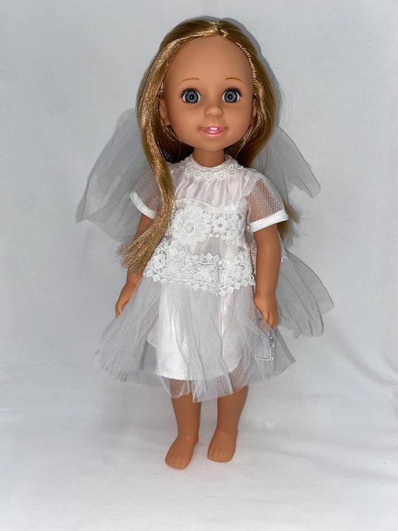 14.5" Satin and Lace Communion Dress with Veil | 14.5" Doll Clothes | Fits 14.5 in Slim Body Dolls