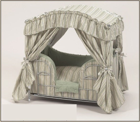 Lazy Paws Designer Canopy Pet Bed - Sage Green Stripes w/Silver Frame