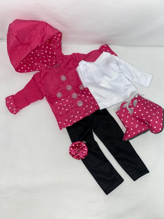 14.5" Pink Polka Dot Raincoat Set | 14.5" Doll Clothes | Fits 14.5 in Slim Body Dolls