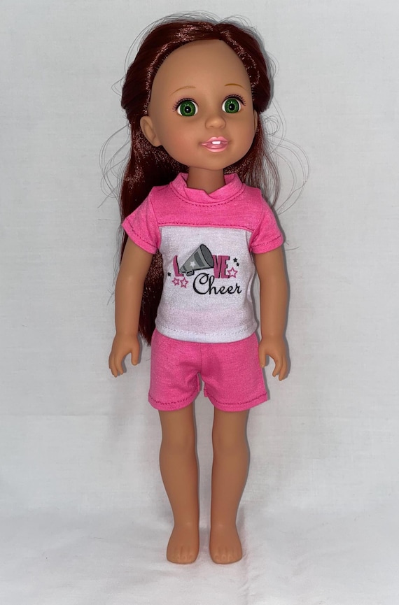 14.5" Pink and White Love Cheer Shorts Set | 14.5" Doll Clothes | Fits 14.5 in Slim Body Dolls
