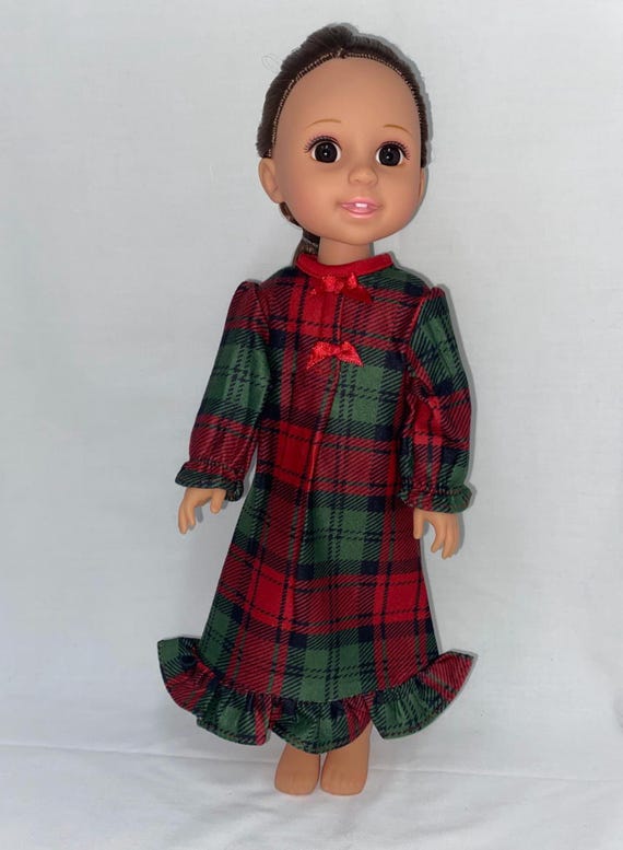14.5" Red and Green Plaid Nightgown  | 14.5" Doll Clothes | Fits 14.5" Slim Body Dolls