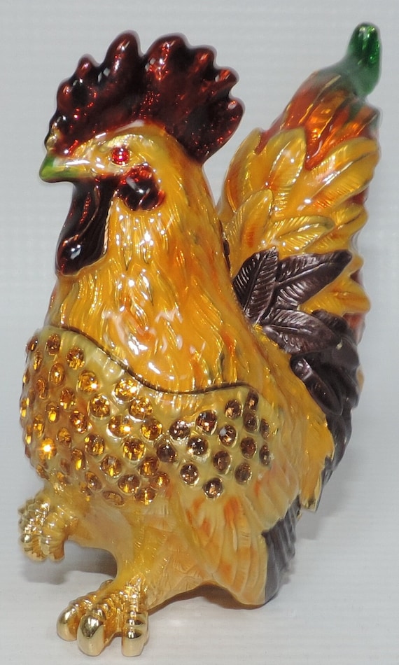 Gold and Brown Rooster Trinket Box