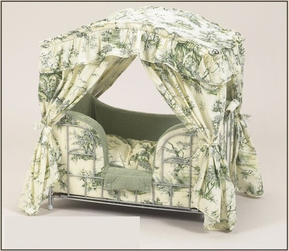 Lazy Paws Designer Canopy Pet Bed - Light Green Toile w/Silver Frame