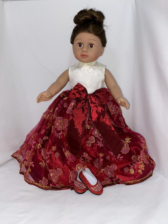 Red and White Dress Gown with Sparkle Shoes | Fits Most 18" Dolls | 18 Inch Doll Clothes