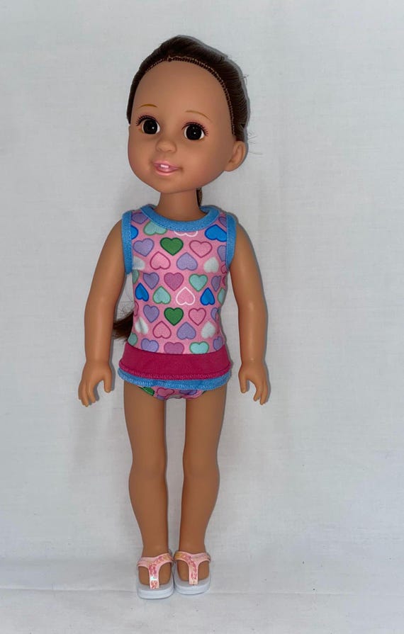 14.5" Rainbow Hearts Ruffle Swimsuit Bathing Suit| 14.5" Doll Clothes | Fits 14.5 in Slim Body Dolls