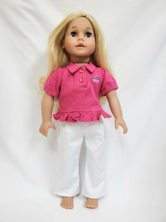 Magenta Ruffle Shirt with White Pants | Fits Most 18" Dolls | 18 Inch Doll Clothes