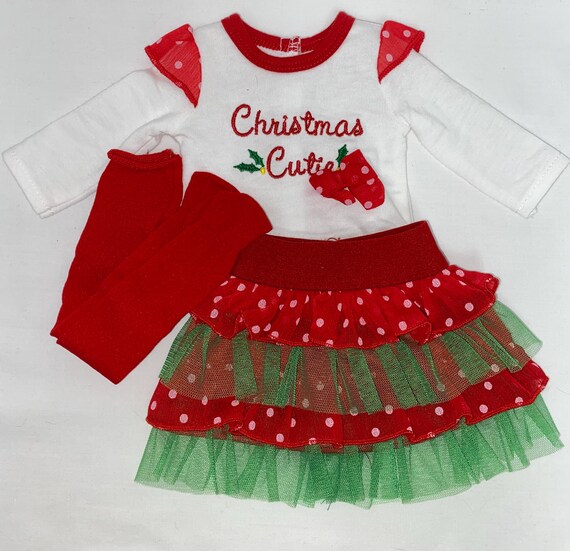 Christmas Cutie Skirt Set with Tights | Fits Most 18" Dolls | 18 Inch Doll Clothes