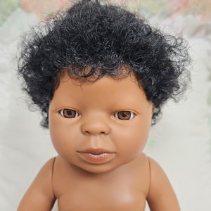 13.5 Tiny Baby Doll with Flannel Diaper Gender Neutral Doll White-Dark-Black-Asian Skin Tones Black - Boy Hair