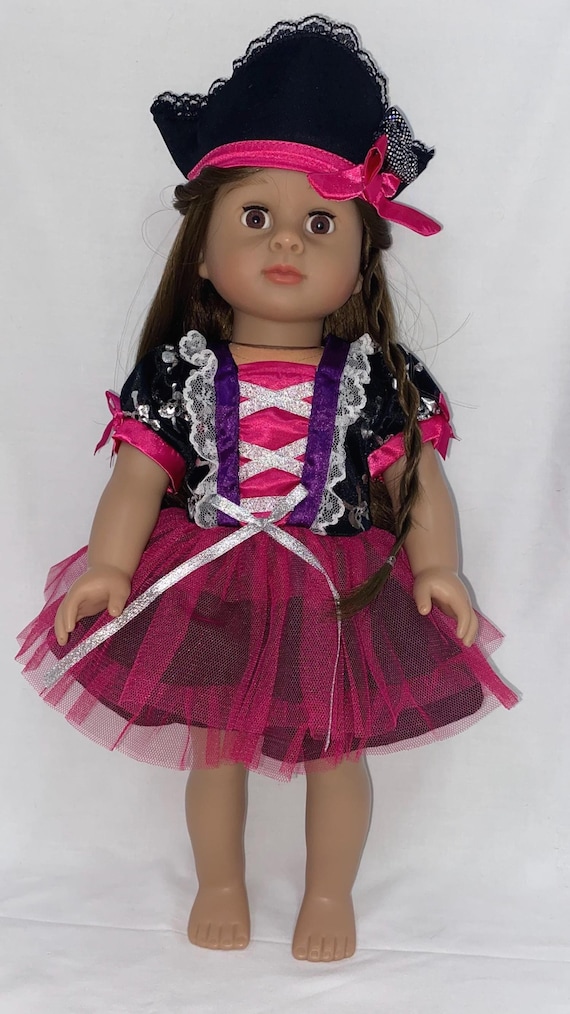 Pink Tutu Pirate Halloween Costume with Hat | Fits Most 18" Dolls | 18 Inch Doll Clothes